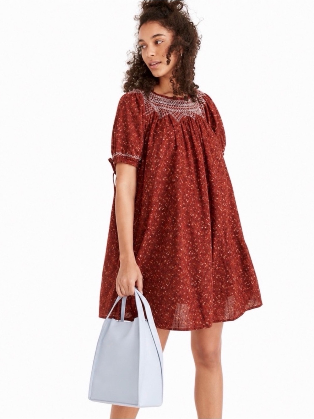 Madewell Rust Red Floral Babydoll Mini Dress